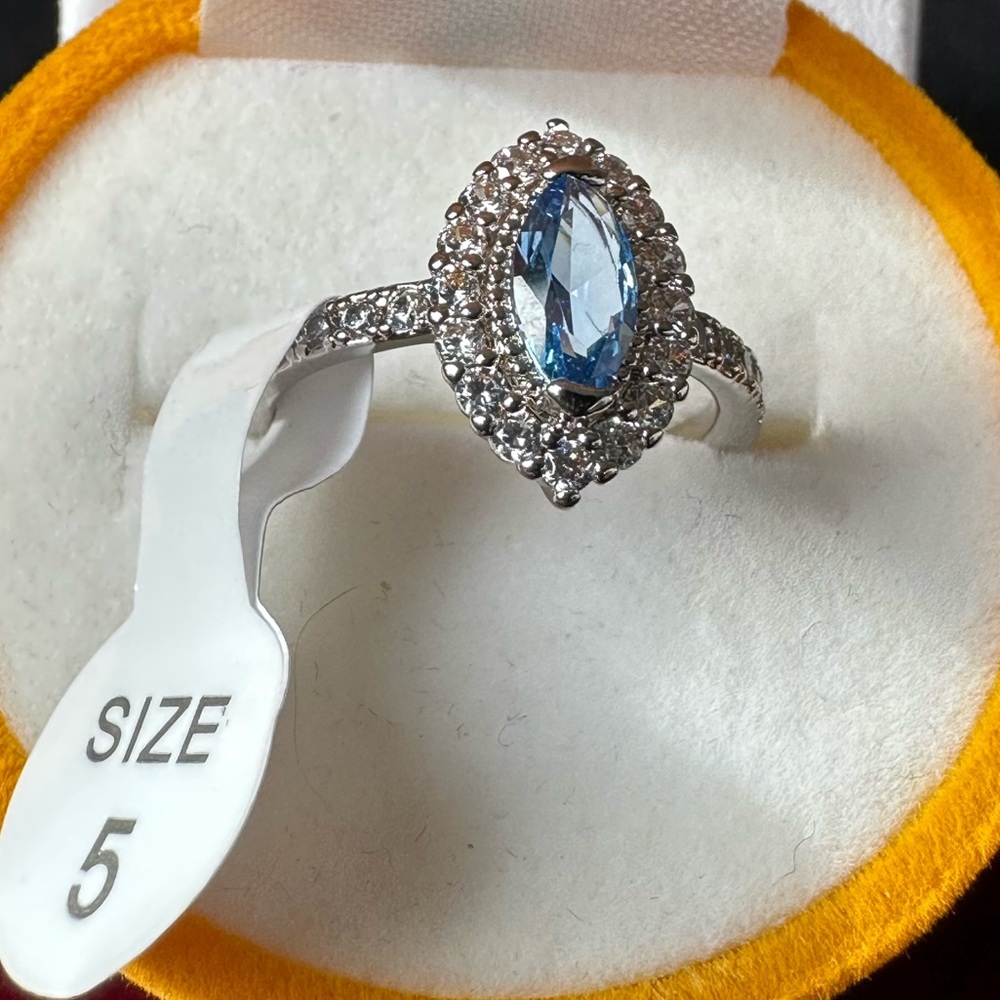 Lab Created Swiss Blue Topaz on rhodium plating